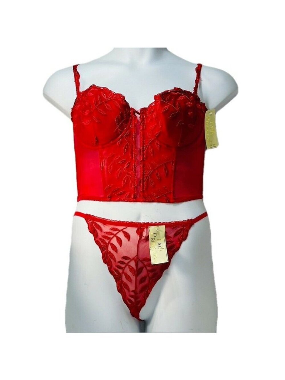 Lady Princess Red Lace Bustier & Thong Set Size 38 / 3X